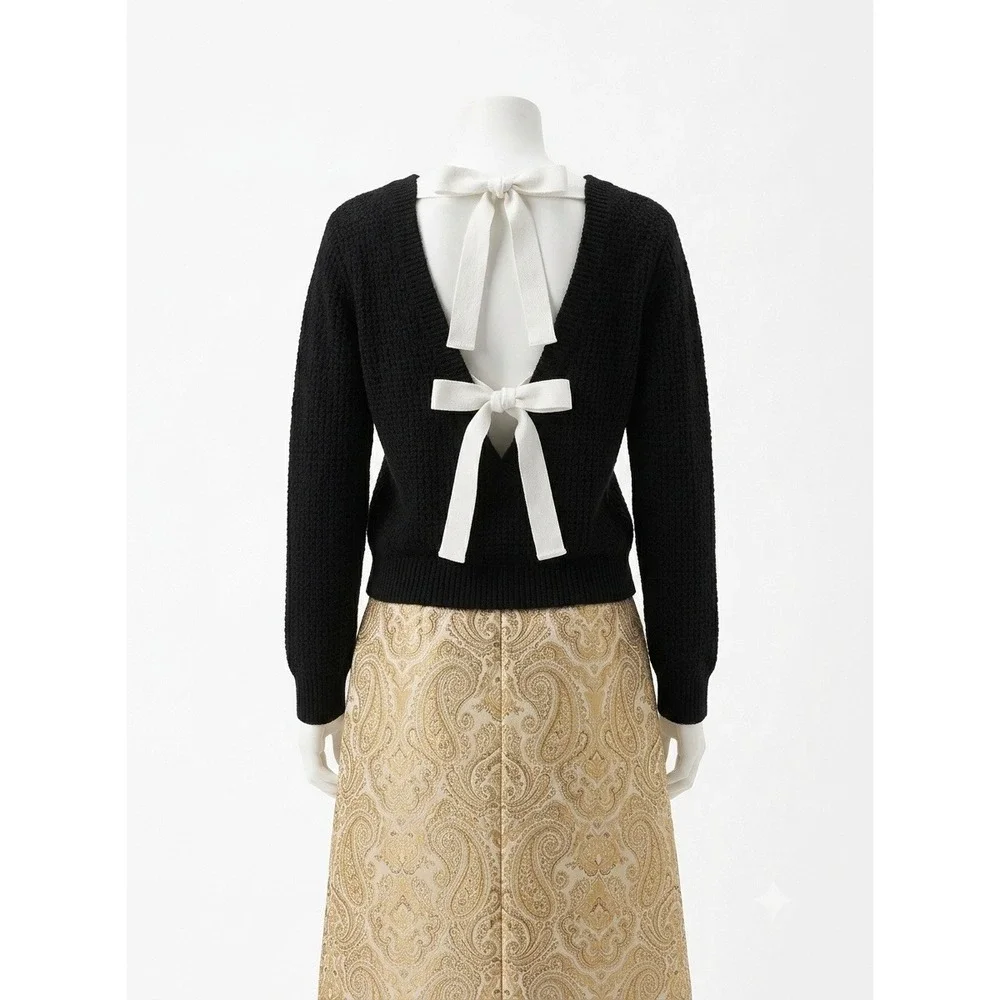 Boston Proper Double Bow Open Back Cardigan